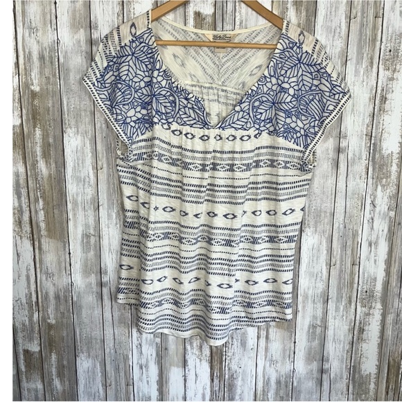 Lucky Brand Santorini Embroidered Boho Printed Blouse - Picture 2 of 5